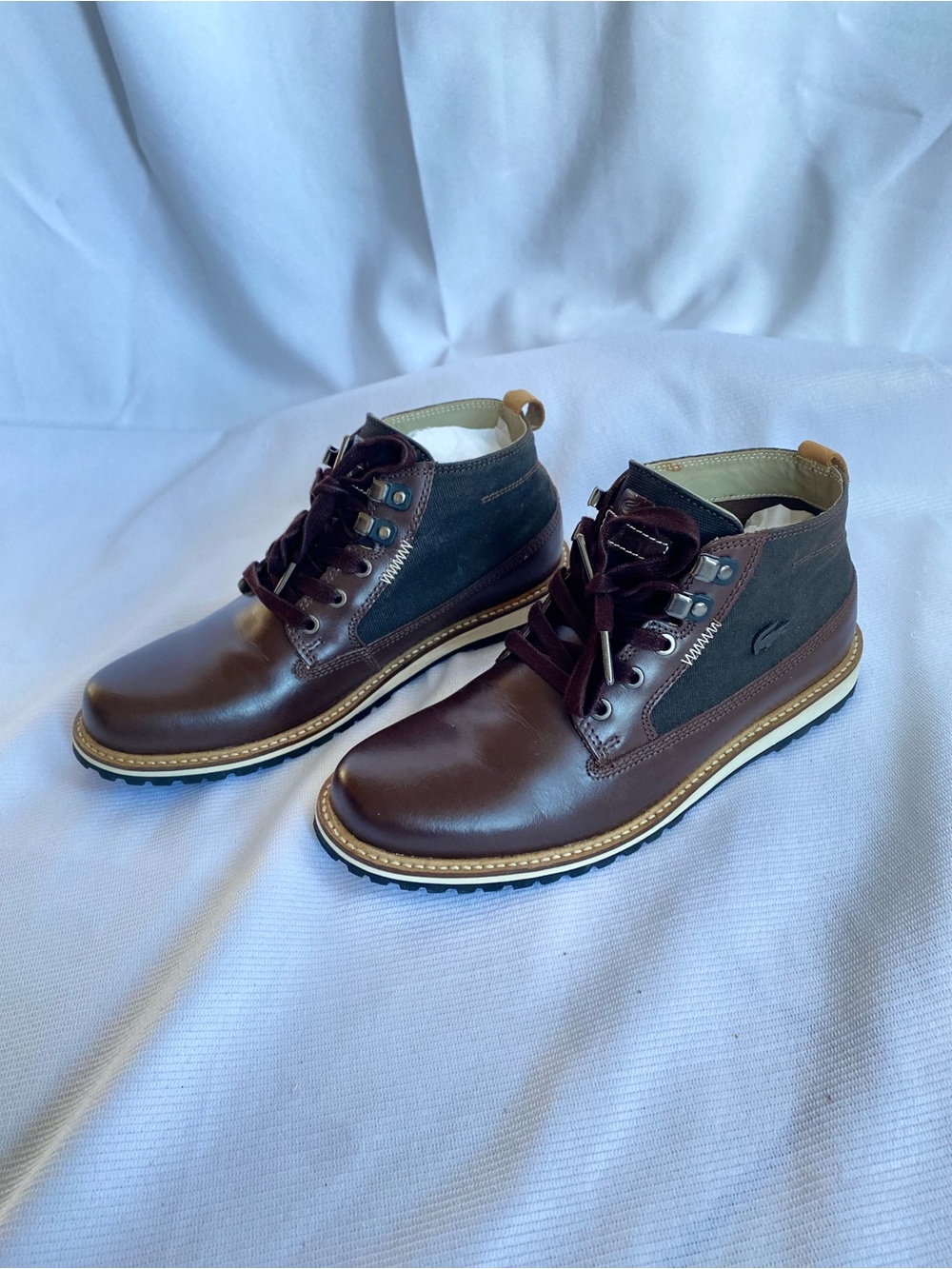 RARE NEW Lacoste Delevan 4 SRM Men Boots 8.5 Brown Leather Canvas Chukka